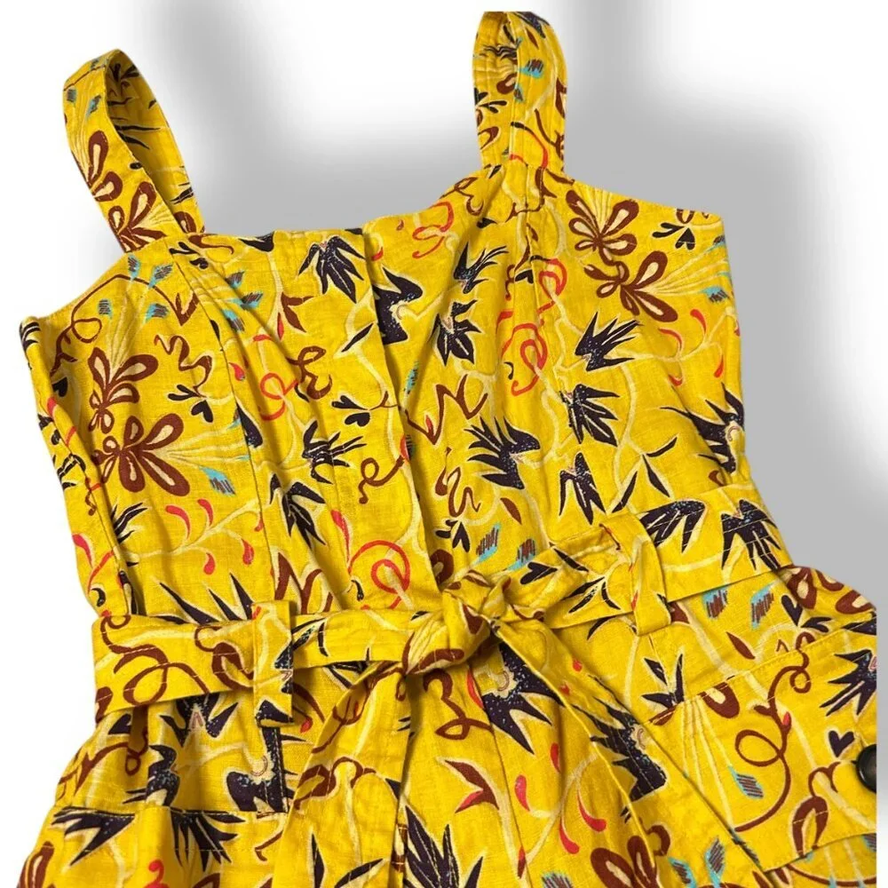 ALC Gilmour Romper Jumpsuit Women Sz 2 Yellow Printed Linen Sleeveless Playsuit